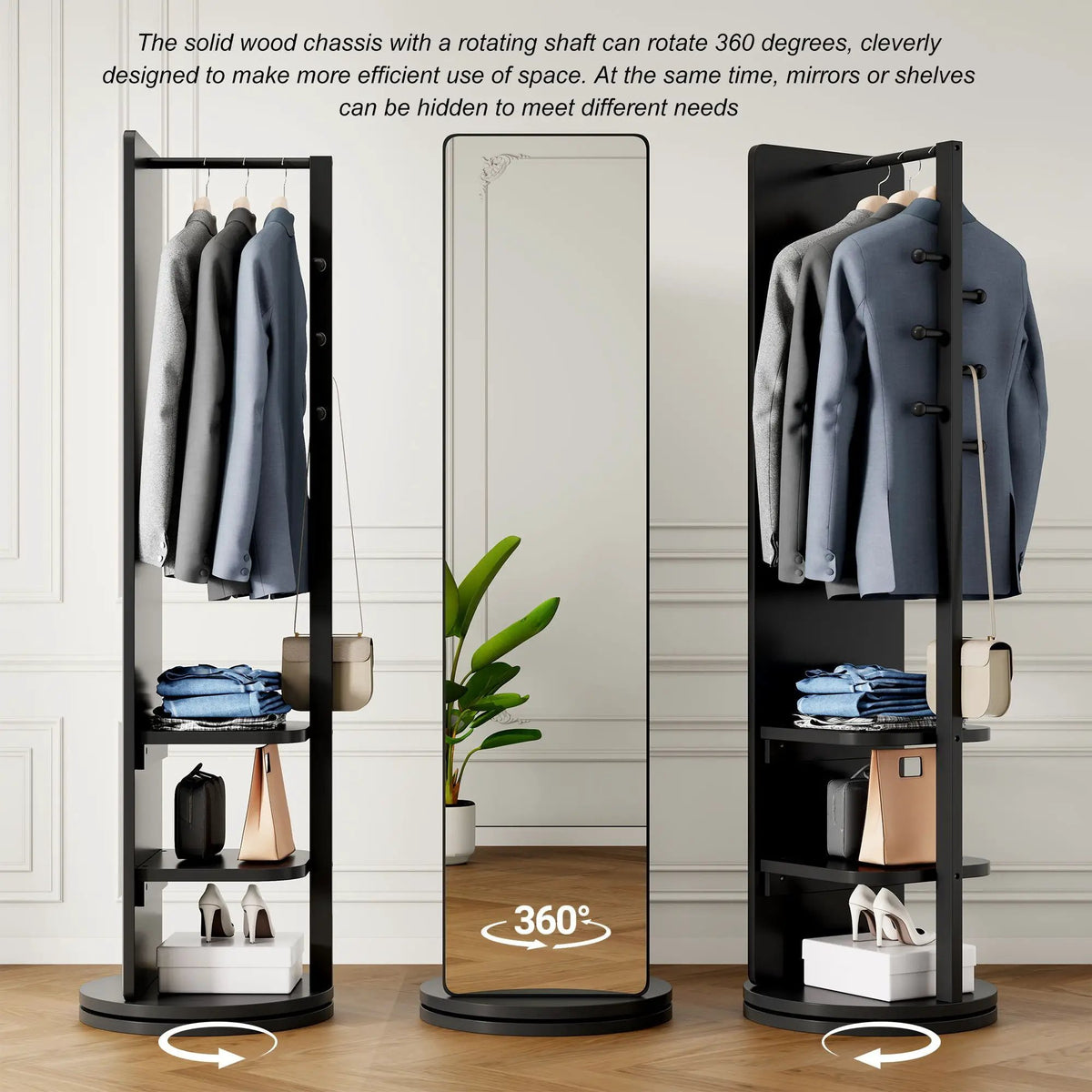 Full Length Mirror | 360 Rotation Design | Solid Wood Rack