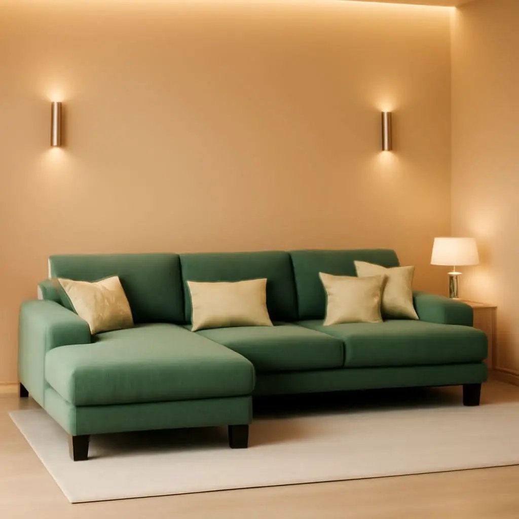 Dark Green Corduroy U Shaped Sectional Sofa 4 Seat Chaise from PriceLows™