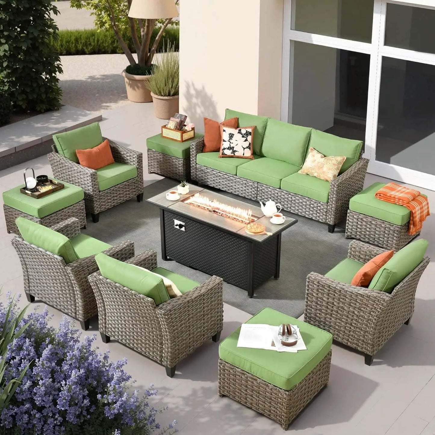 10 Piece Outdoor Patio Furniture Set with Fire Pit from PriceLows™