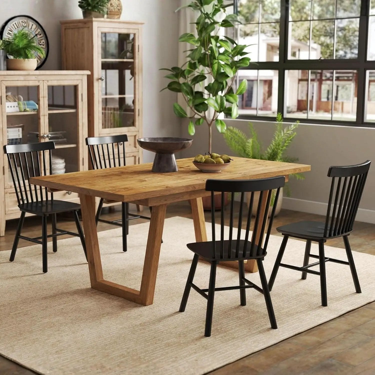 Windsor Spindle Back Dining Chair Armless Black Wood from PriceLows™