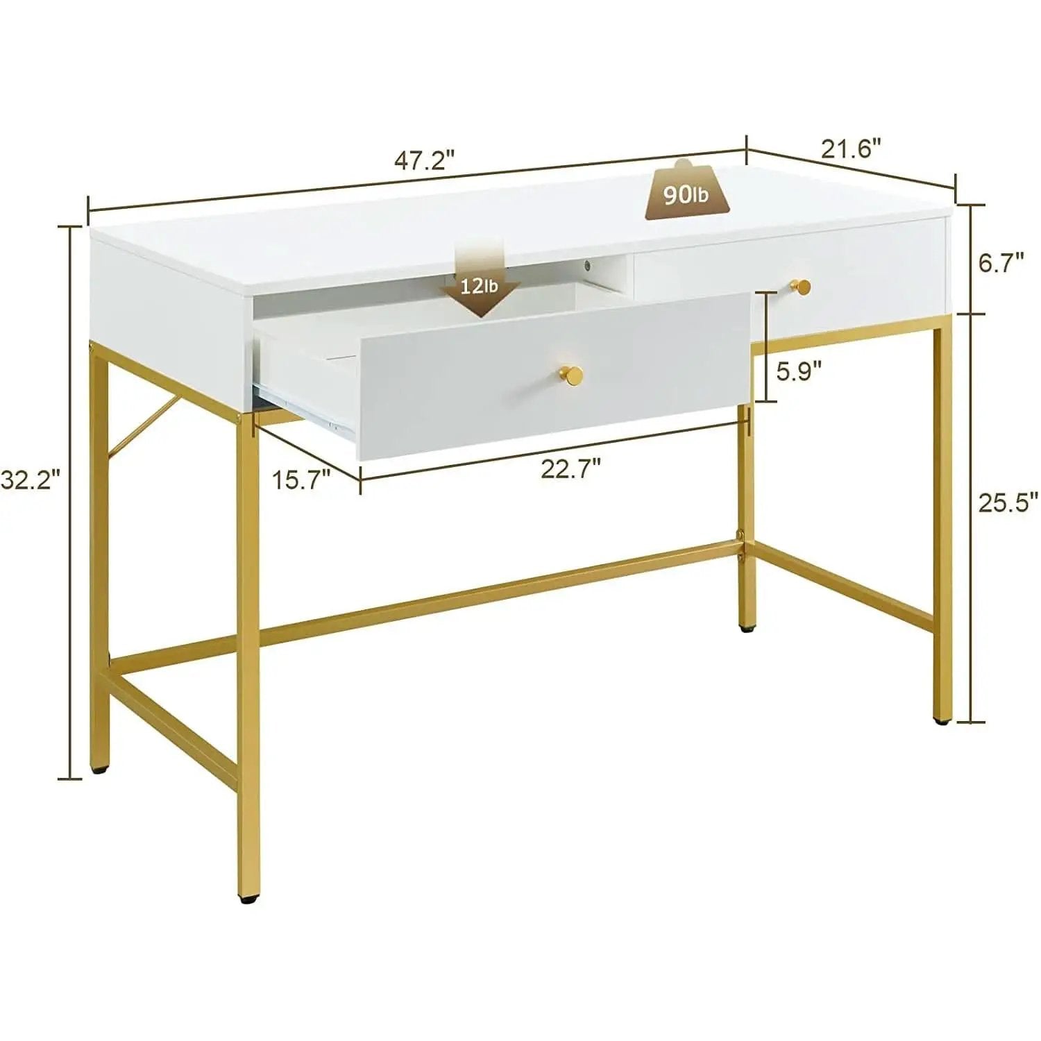 White And Gold Vanity Desk With Drawers For Bedroom from PriceLows™