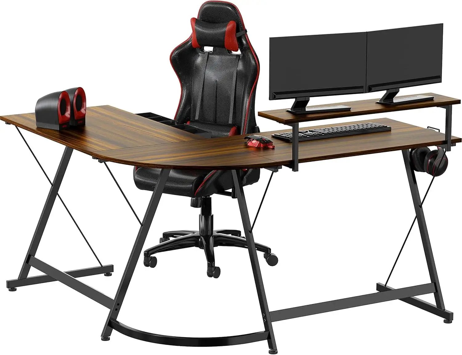 Vista L Shape Desk With Monitor Stand Walnut Finish from PriceLows™