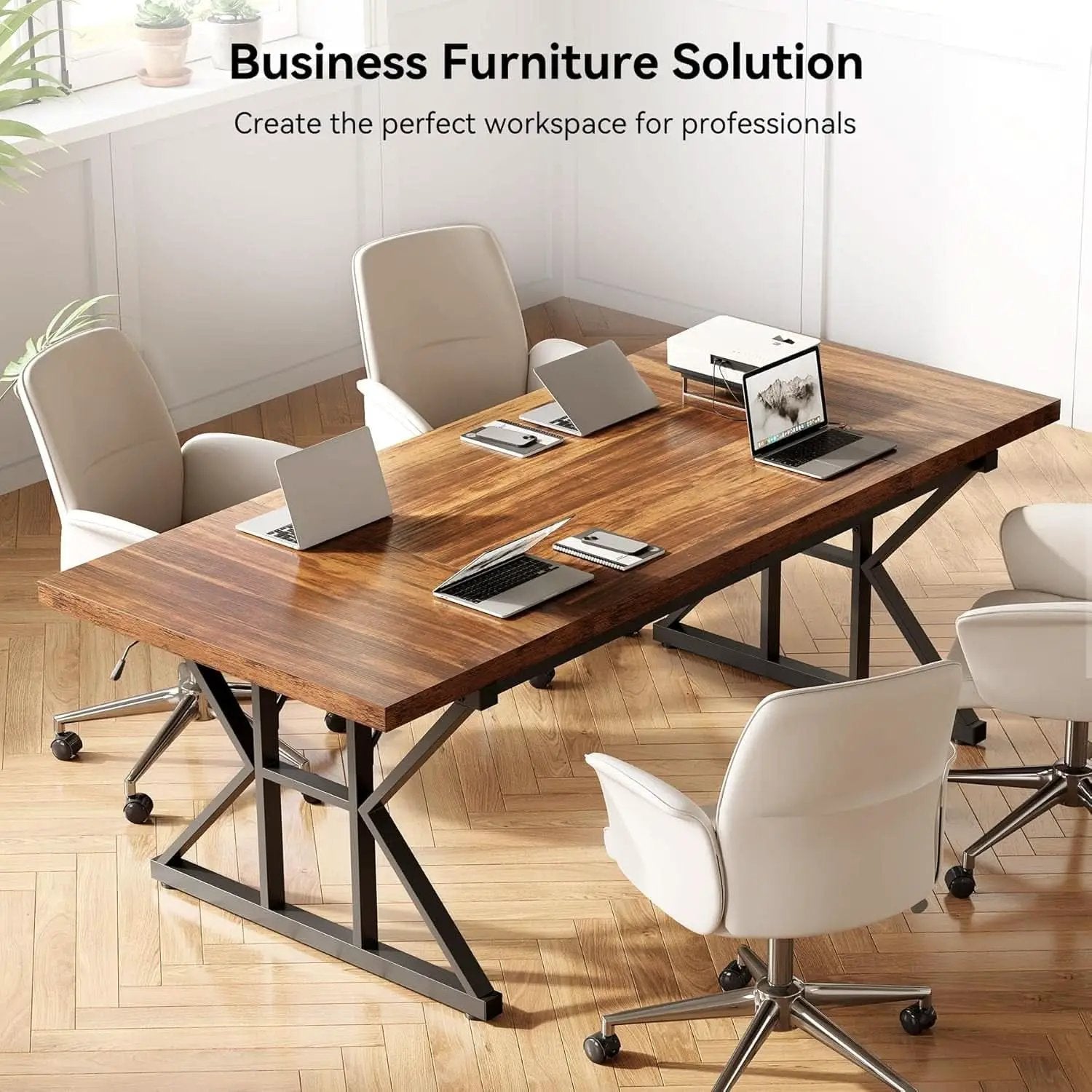 70.8 Inch Modern Executive Desk Brown Black Wood Office from PriceLows™