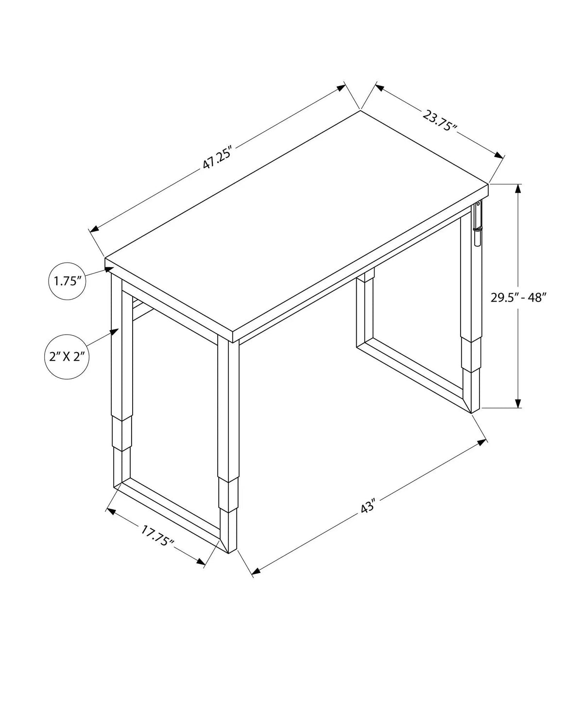 Adjustable Standing Computer Desk | 47.25 Inch Width | Thick Panel Tabletop | Contemporary Design
