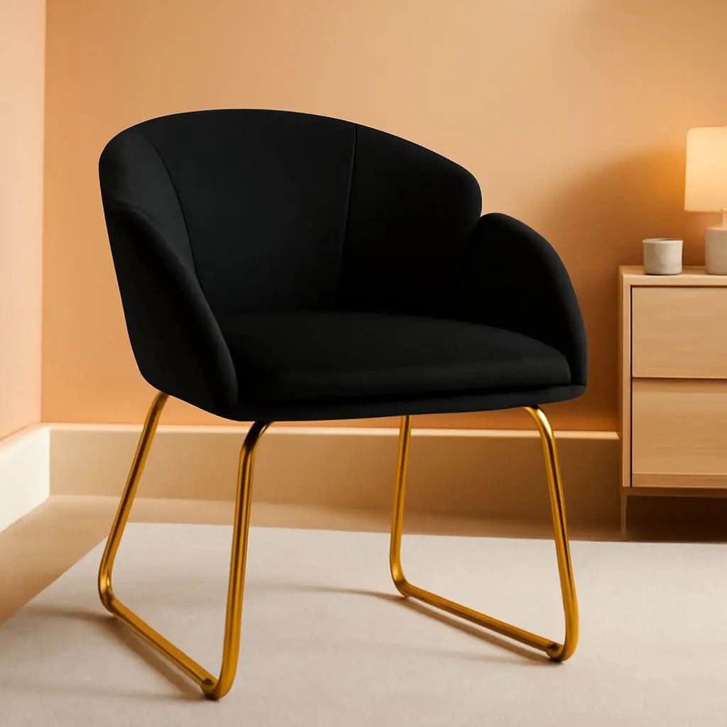 Modern Black Velvet Flower Armchair With Gold Legs from PriceLows™