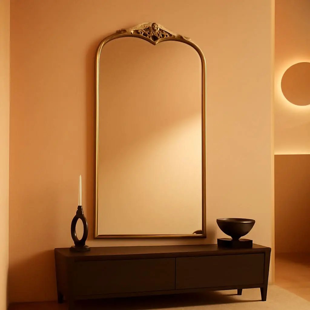 Arched Gold Baroque Mirror 42x24 Inch Wall Mounted from PriceLows™