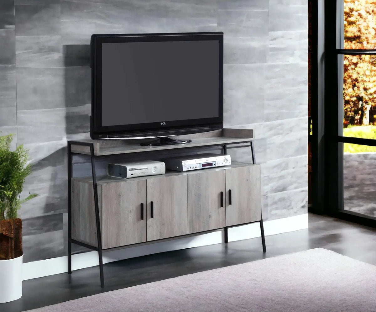 Samiya TV Stand | Gray Oak And Black Finish | Composite Wood Metal And MDF | 52 Inch Width