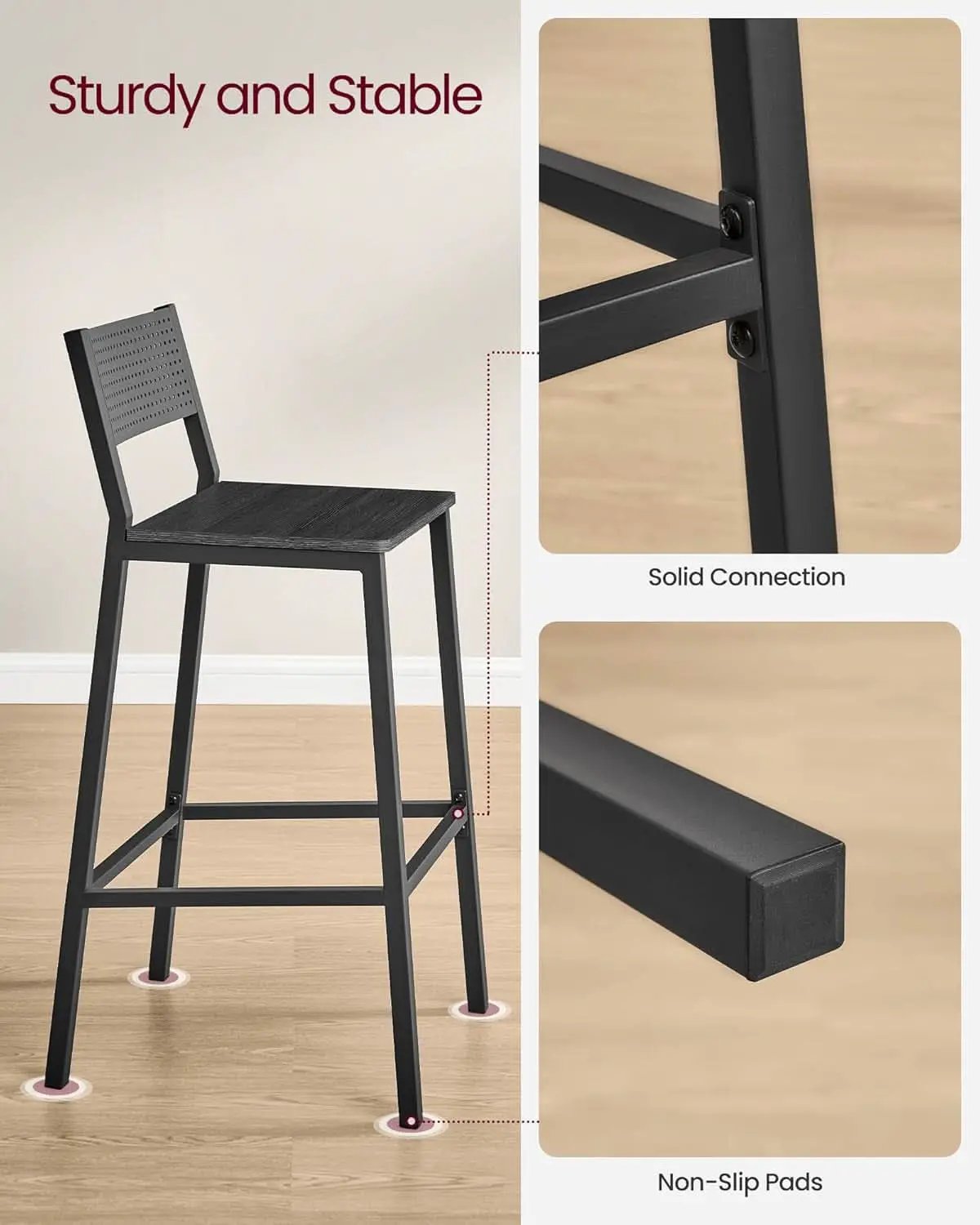 Industrial Charcoal Gray Bar Stools Set Of 2 for Kitchen from PriceLows™