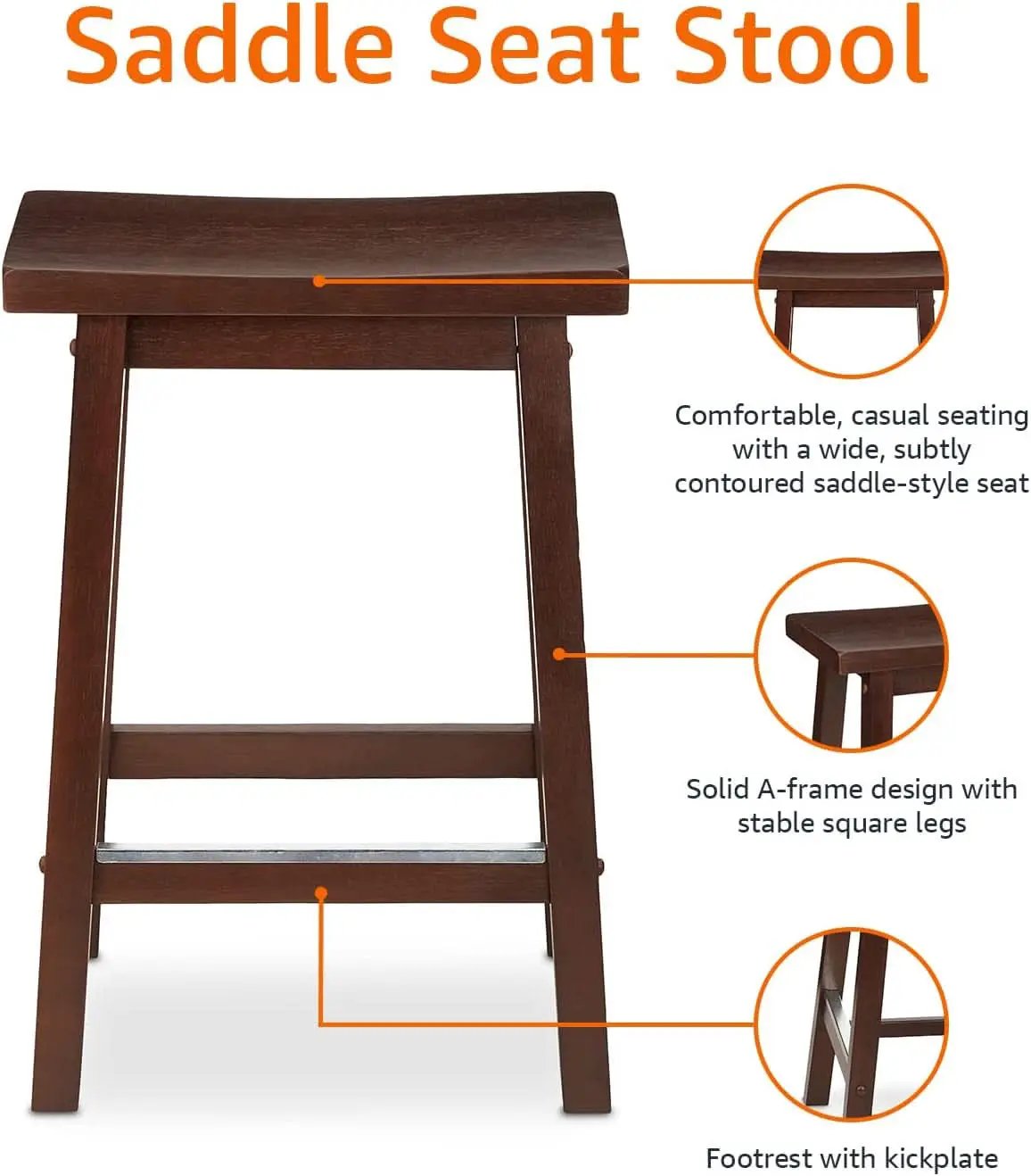 Walnut Saddle Seat Counter Stool 24 Inch Set Of 2 Stools from PriceLows™