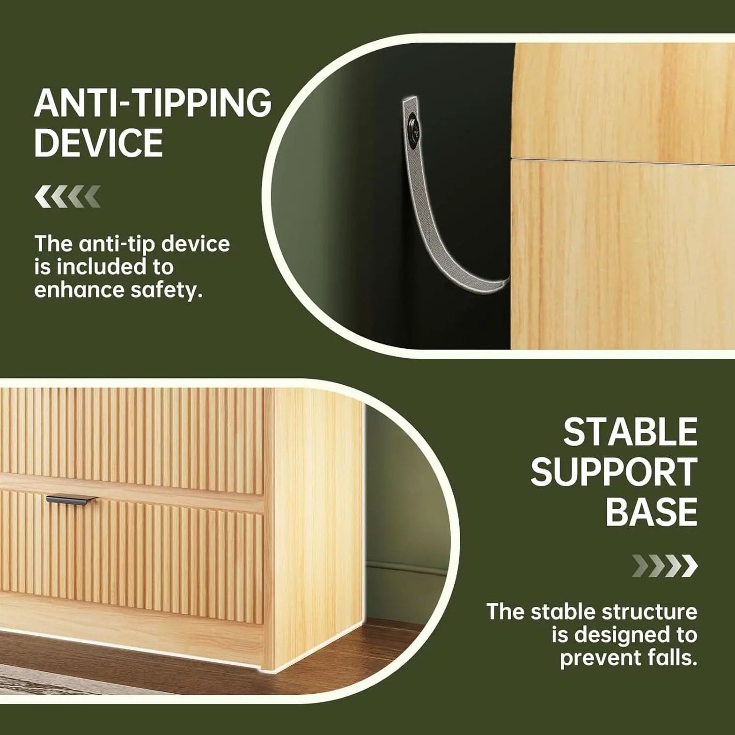 Natural Oak Fluted 8 Drawer Dresser 55 Inch Wide Bedroom from PriceLows™