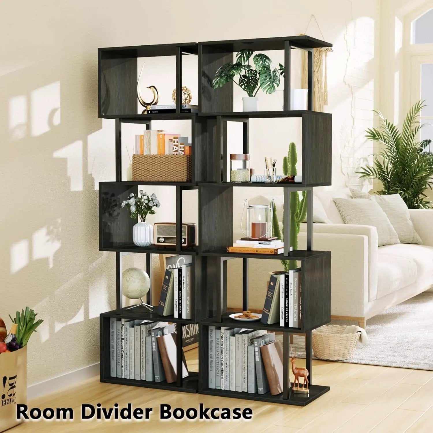 6 Tier Bookshelf Oak Finish Modern Storage Display from PriceLows™