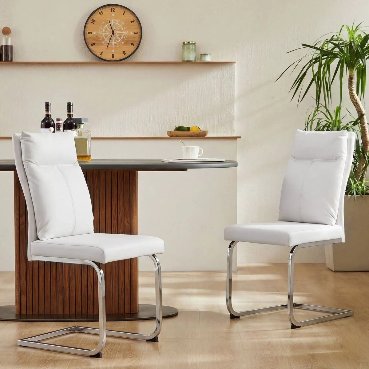 Modern Dining Chairs | Set Of 2 | Soft Cushion Backrest | C-Shaped Chrome Base