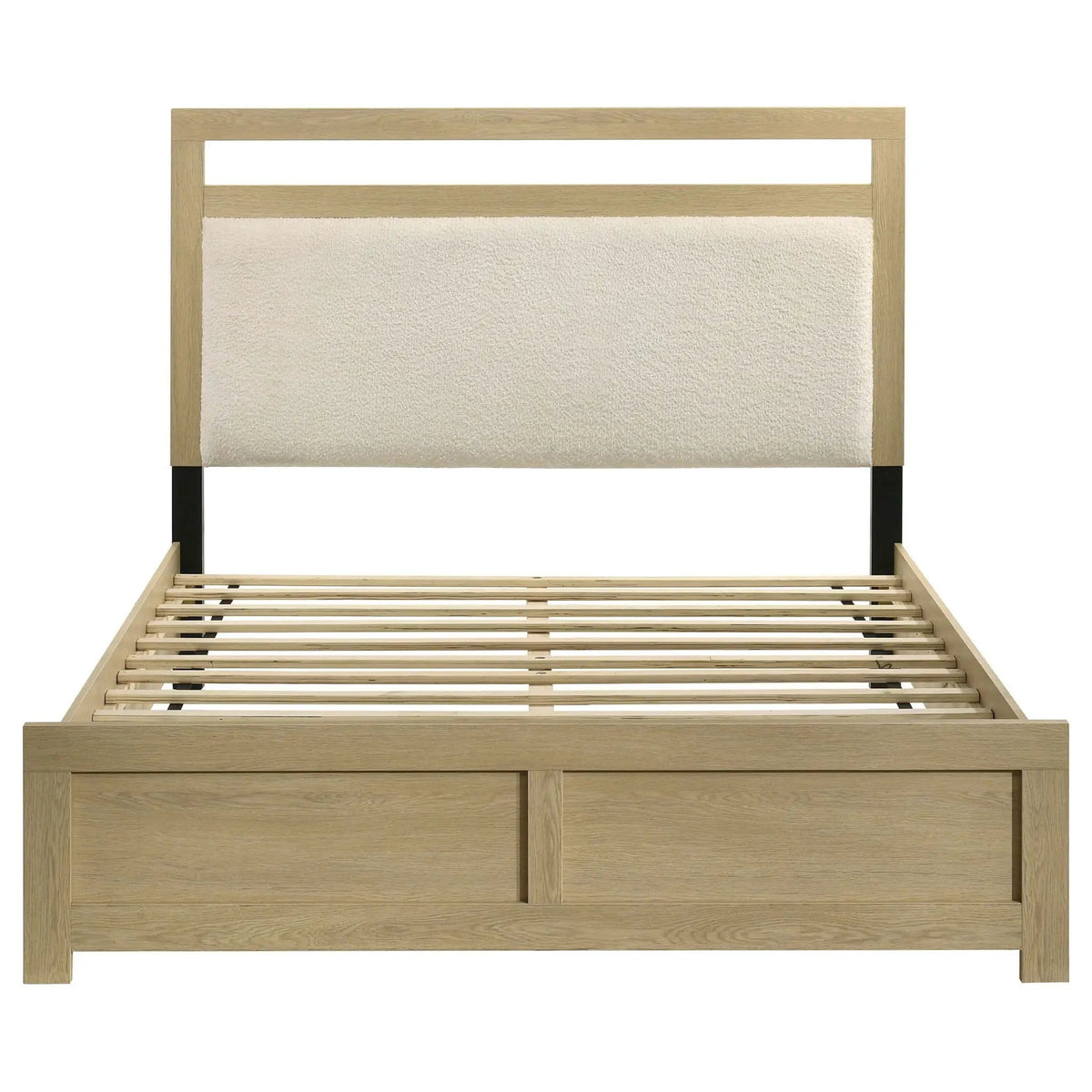 Hendricks Queen Panel Headboard Platform Bed | 62.5 x 84.75 x 51.25 in | Engineered Wood & Boucle | Light Oak