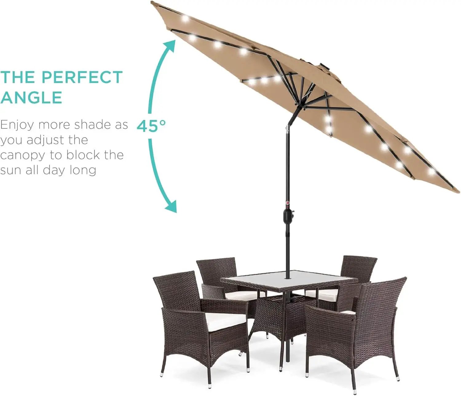 10 Ft Solar LED Patio Umbrella With Tilt Adjustment And UV Resistant Fabric All Weather Use from PriceLows™