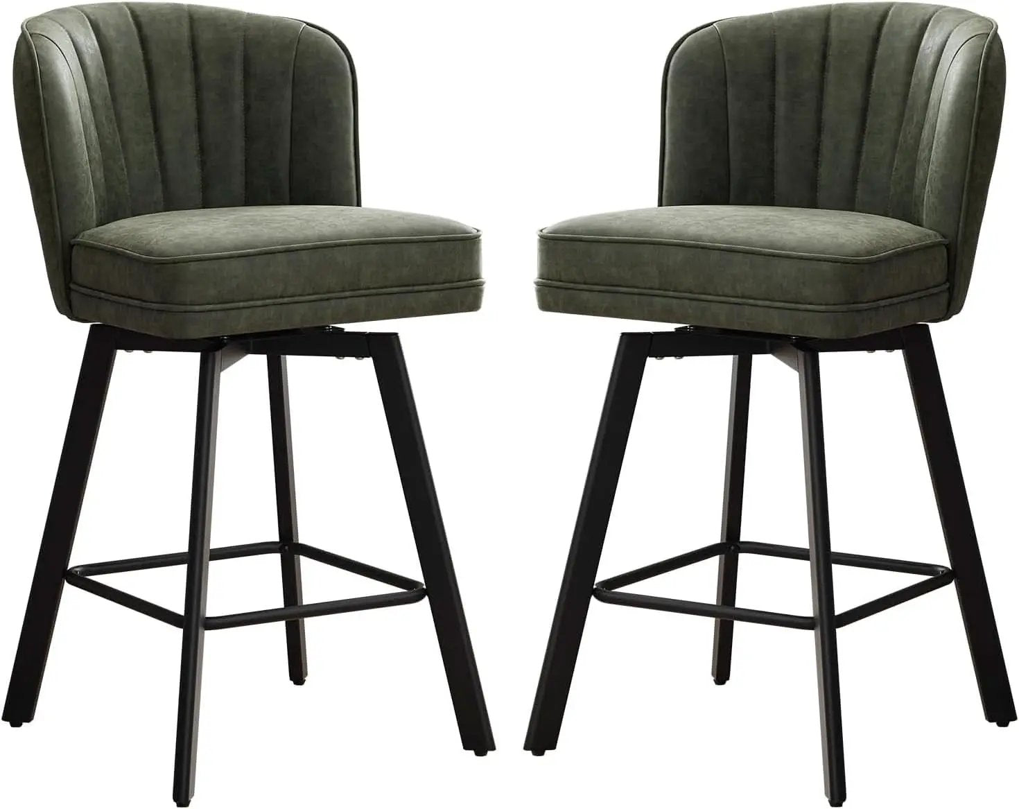 Swivel Counter Height Bar Stools Green Faux Leather from PriceLows™