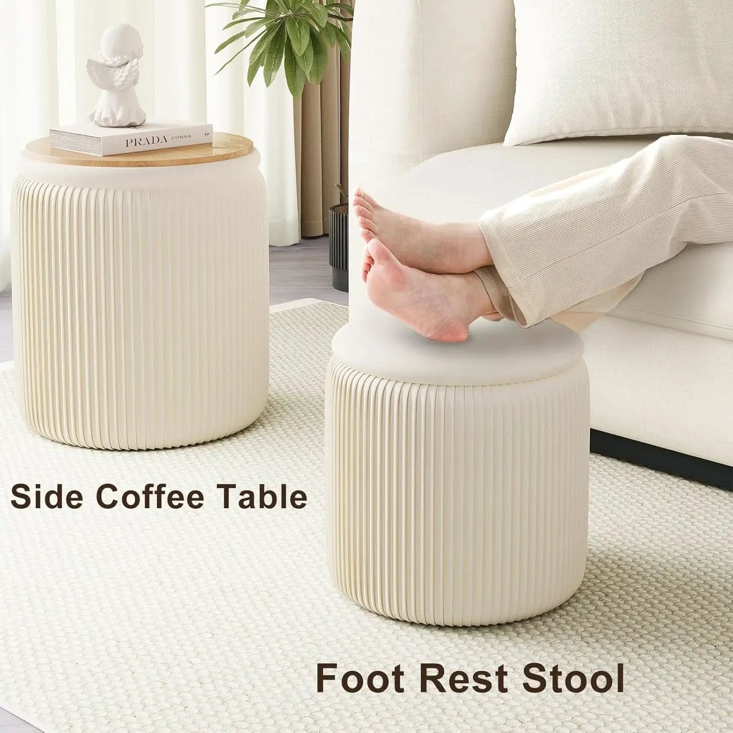 White Velvet Upholstered Storage Ottoman Vanity Set from PriceLows™