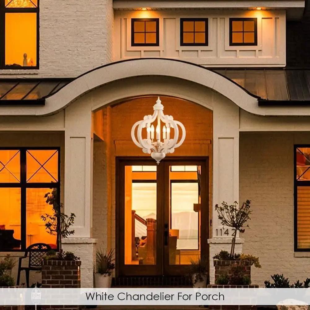 Wooden Farmhouse Chandelier Distressed White Five Lights from PriceLows™
