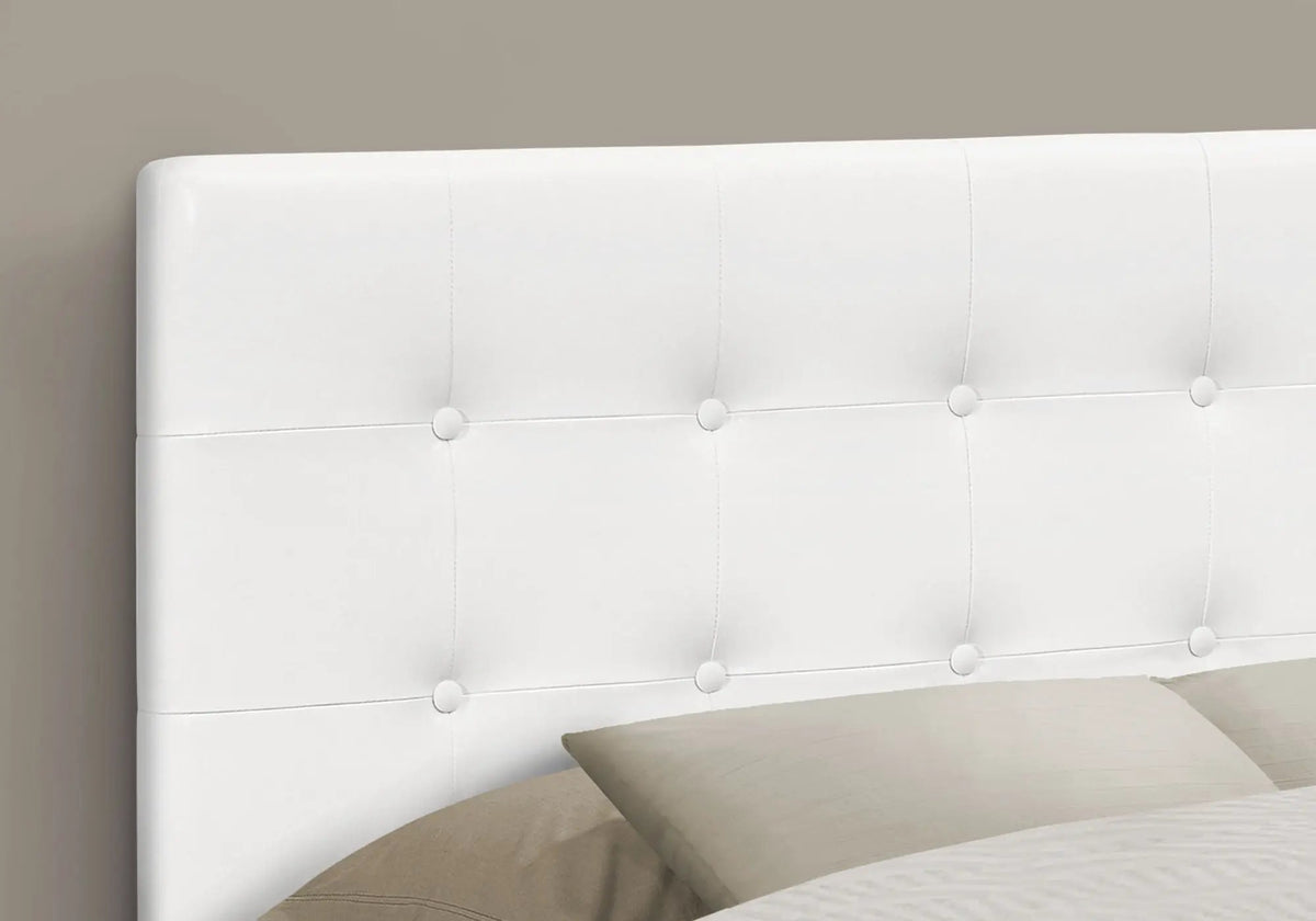 Full Size Upholstered Headboard | White Leather Look | Button Tufted | Wooden Frame