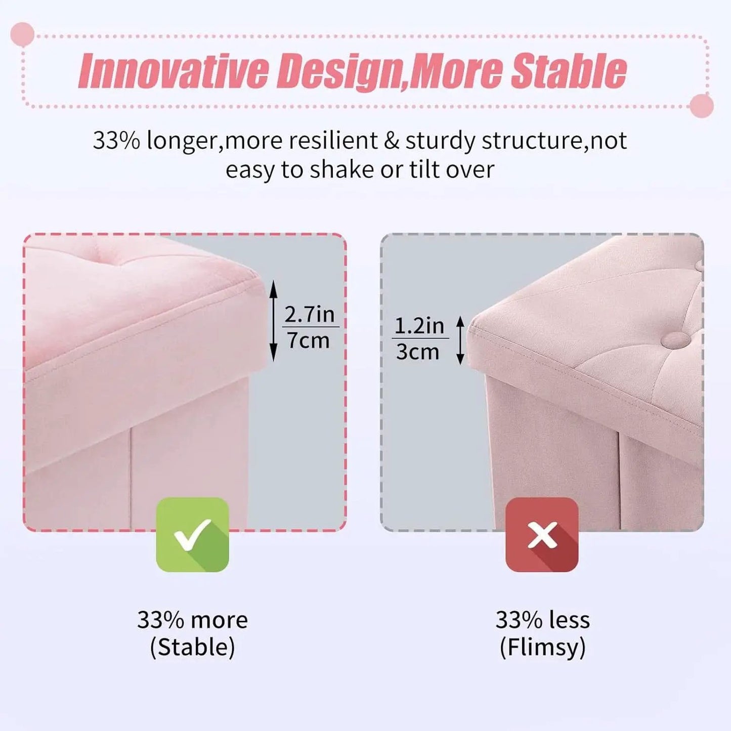 Pink 43 Inch Velvet Lux Foldable Storage Ottoman Bench from PriceLows™