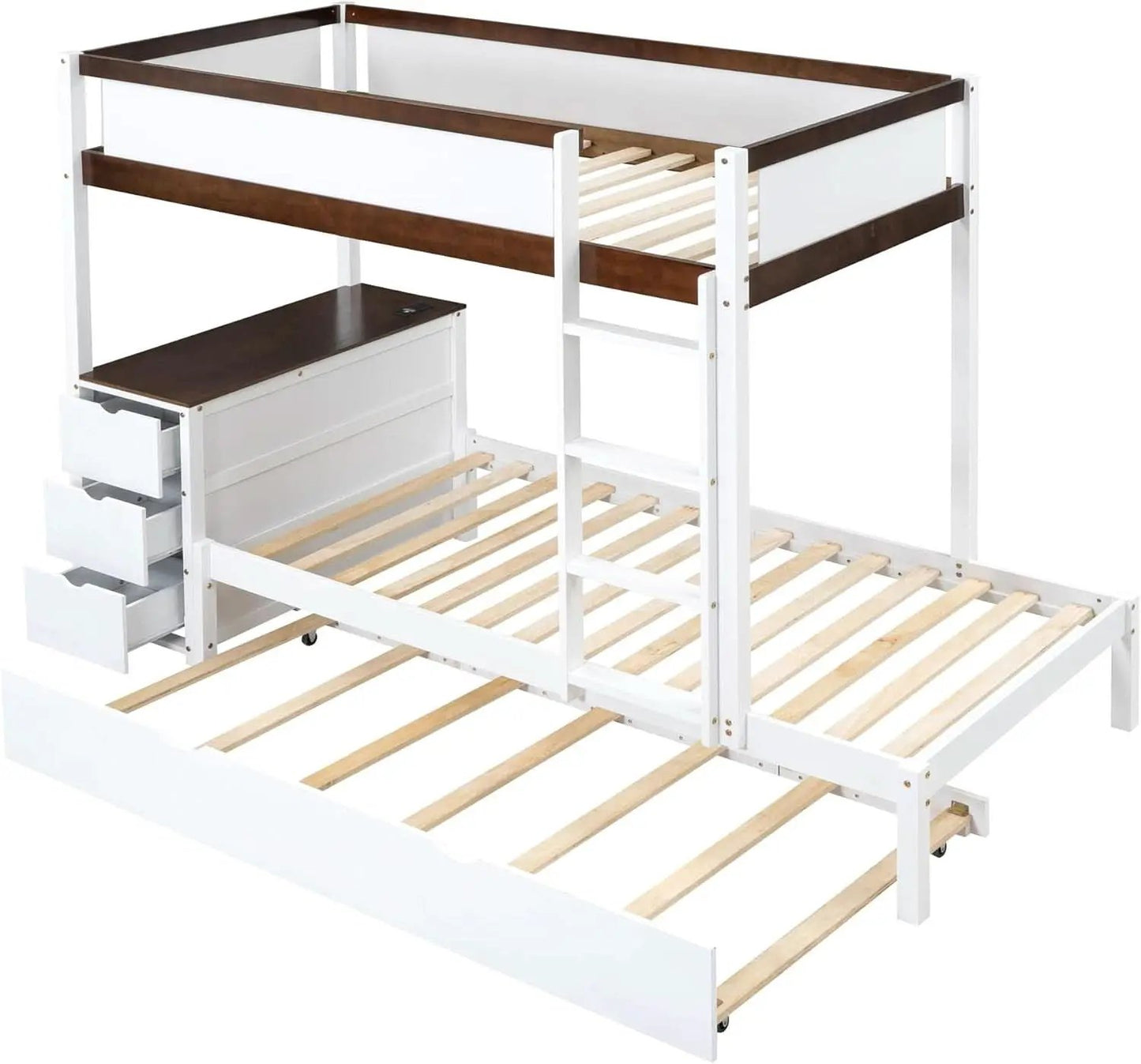 Twin Over Twin Bunk Bed With Desk USB Ports White Walnut from PriceLows™