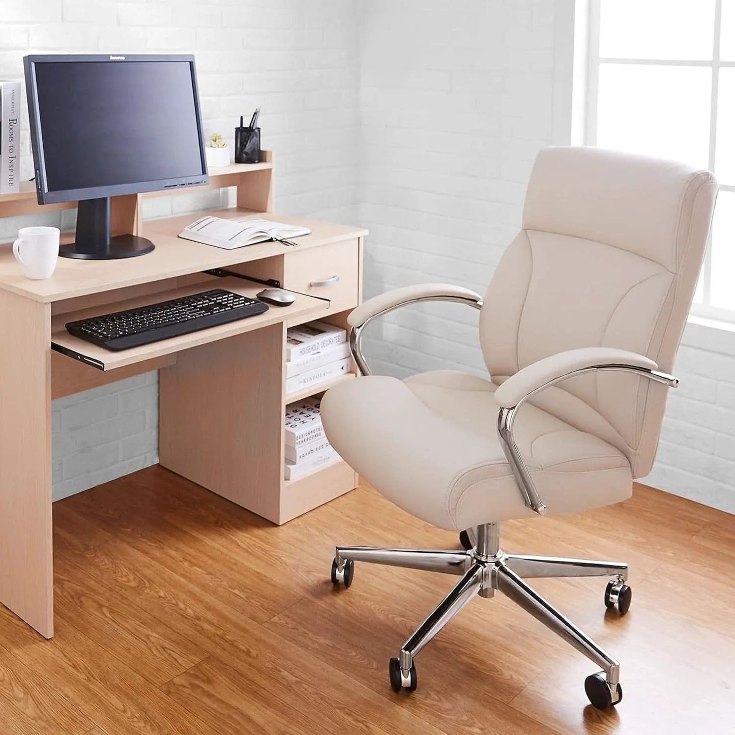 Ivory Executive Desk Chair With Oversized Cushion 275Lb from PriceLows™