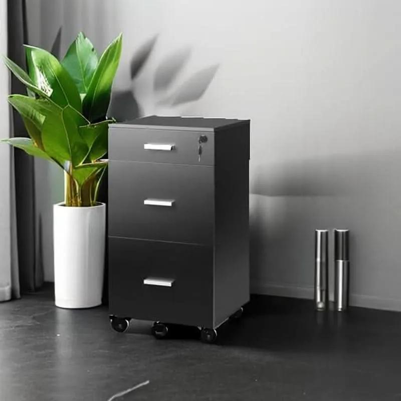 Black 3-Drawer Locking Rolling File Cabinet for Home Office from PriceLows™