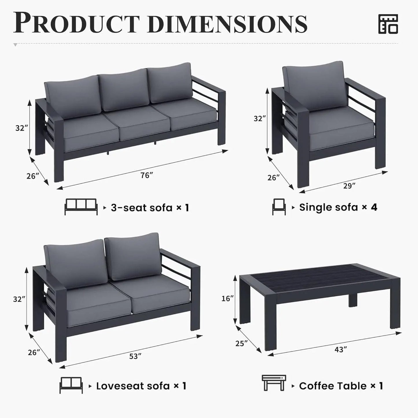 Aluminum Patio Set 7 Piece With Waterproof Covers Grey from PriceLows™