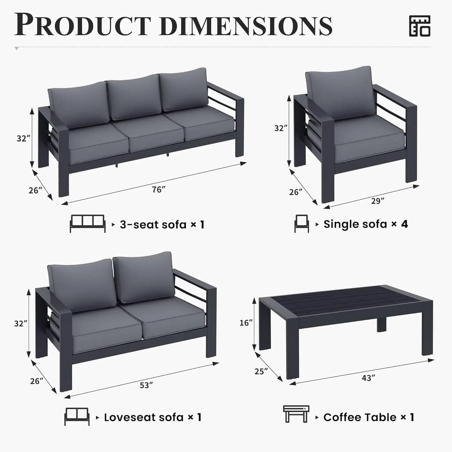 Aluminum Patio Set 7 Piece With Waterproof Covers Grey from PriceLows™