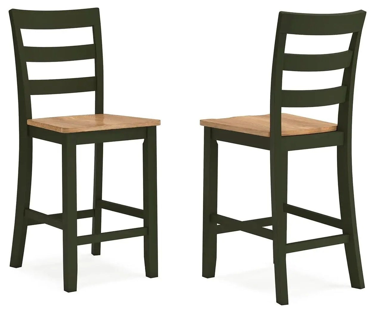 Counter Height Bar Stools | Contoured Seat | Natural Wood | Set Of Two