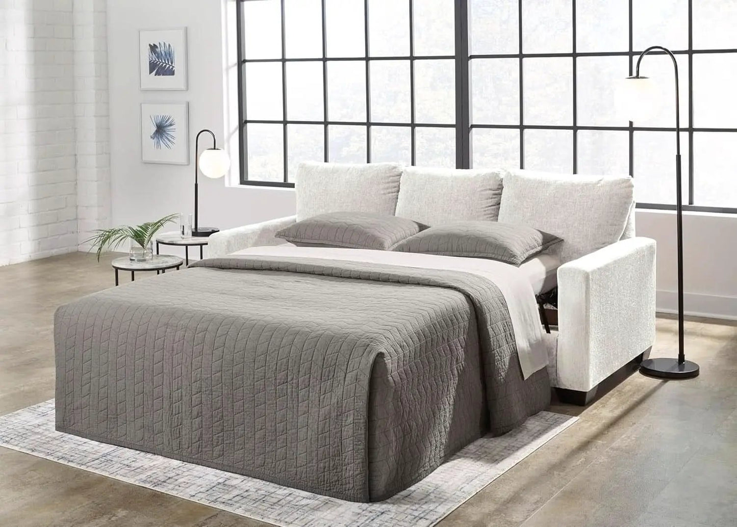 White Queen Upholstered Sleeper Sofa With Gel Memory Foam from PriceLows™