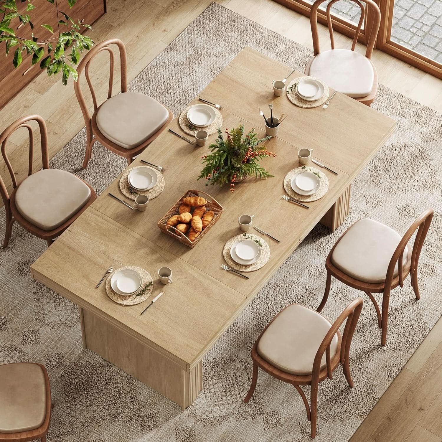 63 Inch Farmhouse Dining Table Seats 6 With Fluted Lines from PriceLows™