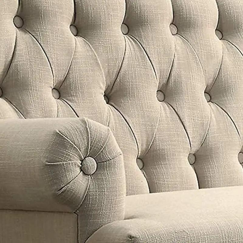 Warm Beige Tufted Loveseat Sofa Set With Rolled Arms And Linen Fabric from PriceLows™