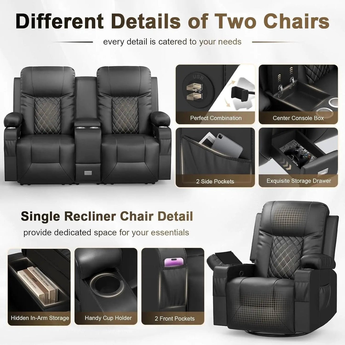 Living Room Furniture Set Loveseat Recliner And 2 Piece Massage Recliner Chairs from PriceLows™
