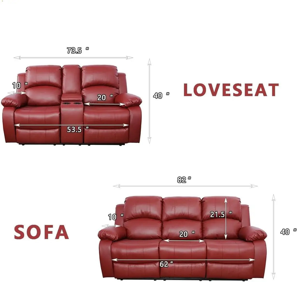 Bonded Leather Living Room Sofa And Loveseat Red Recliner from PriceLows™