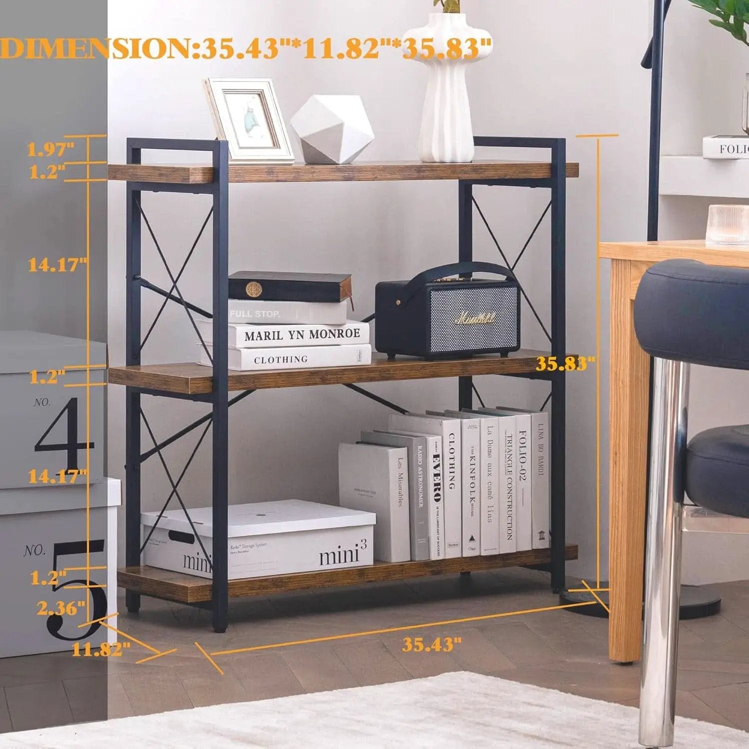 3 Tier Industrial Bookshelf Rustic Wood And Metal Open from PriceLows™