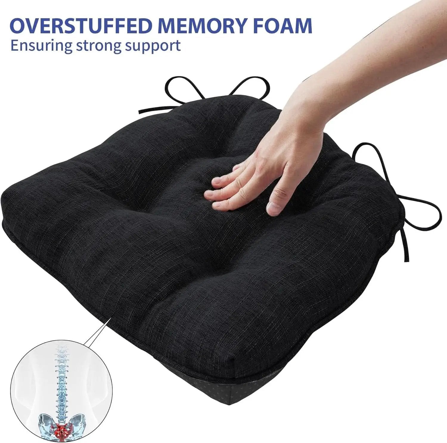 Chair Cushions 4 Pack Memory Foam With Non Slip Backing 15.5x15.5x4 Black from PriceLows™