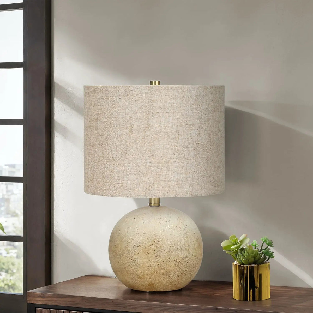 Sphere Table Lamp | Concrete Base | 19.5 Inch Height | 3-Way Rotary Switch