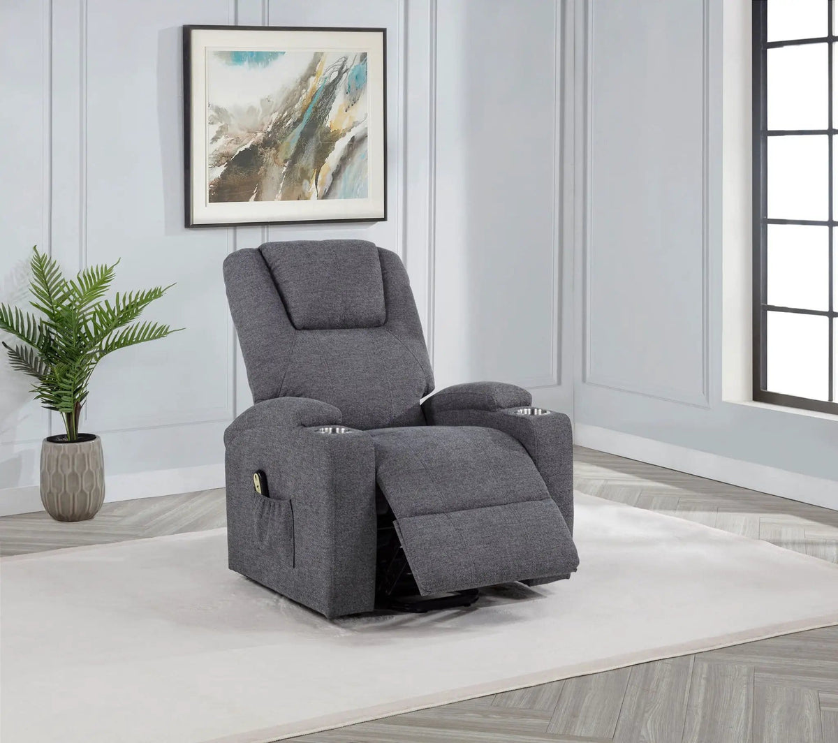 Louie Chenille Upholstered Power Lift Massage Chair | 32 x 37 x 42.5 in | Chenille & Stainless Steel | Grey