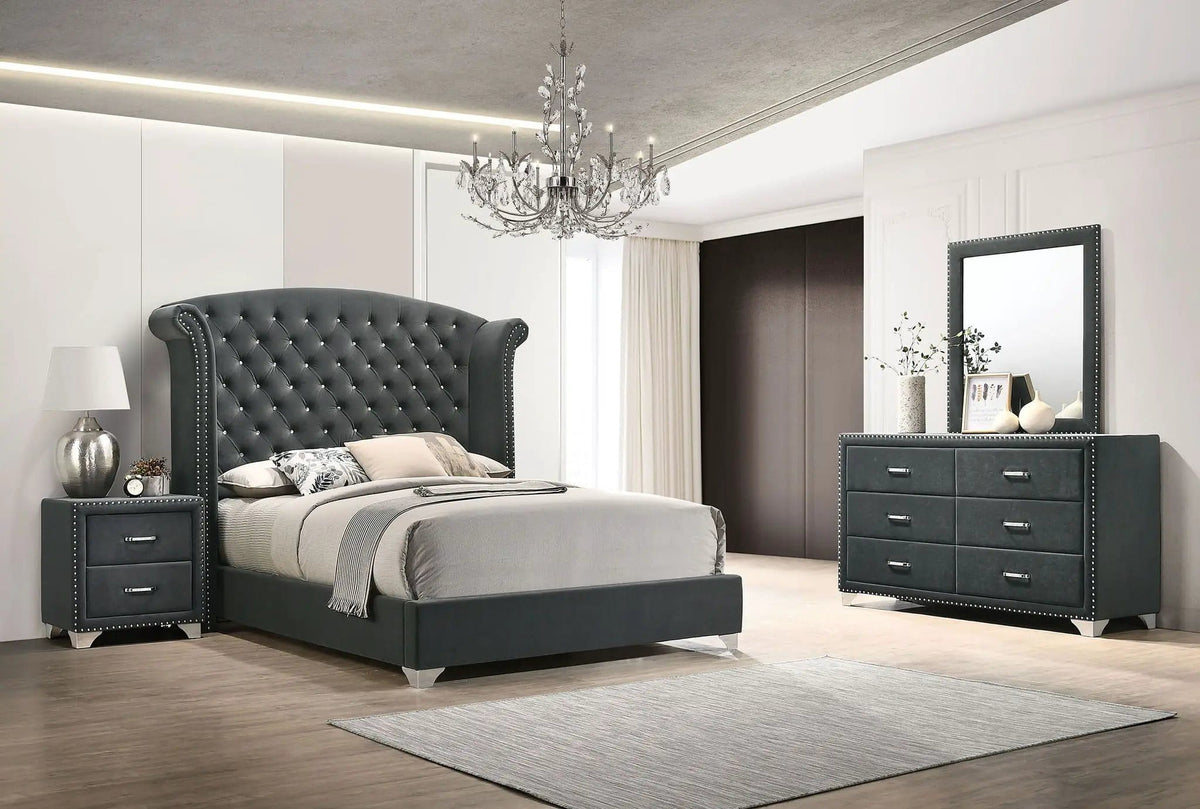 Melody 4-piece Eastern King Bedroom Set | 4-Piece Set | Velvet | Grey