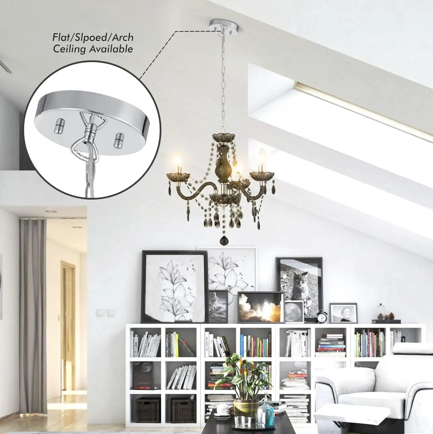 Black Small Crystal Chandelier Dimmable 3 Light Pendant from PriceLows™