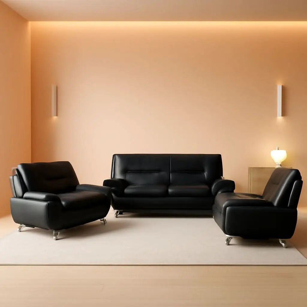Leather Sofa Set 3 Piece Black Living Room Furniture from PriceLows™
