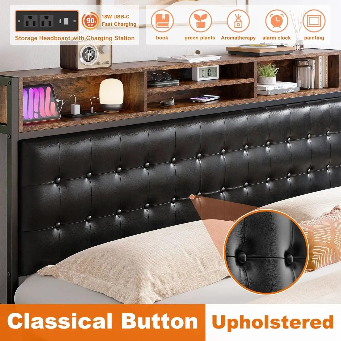 Queen Bed Frame With 4 Storage Drawers And Charging Station from PriceLows™