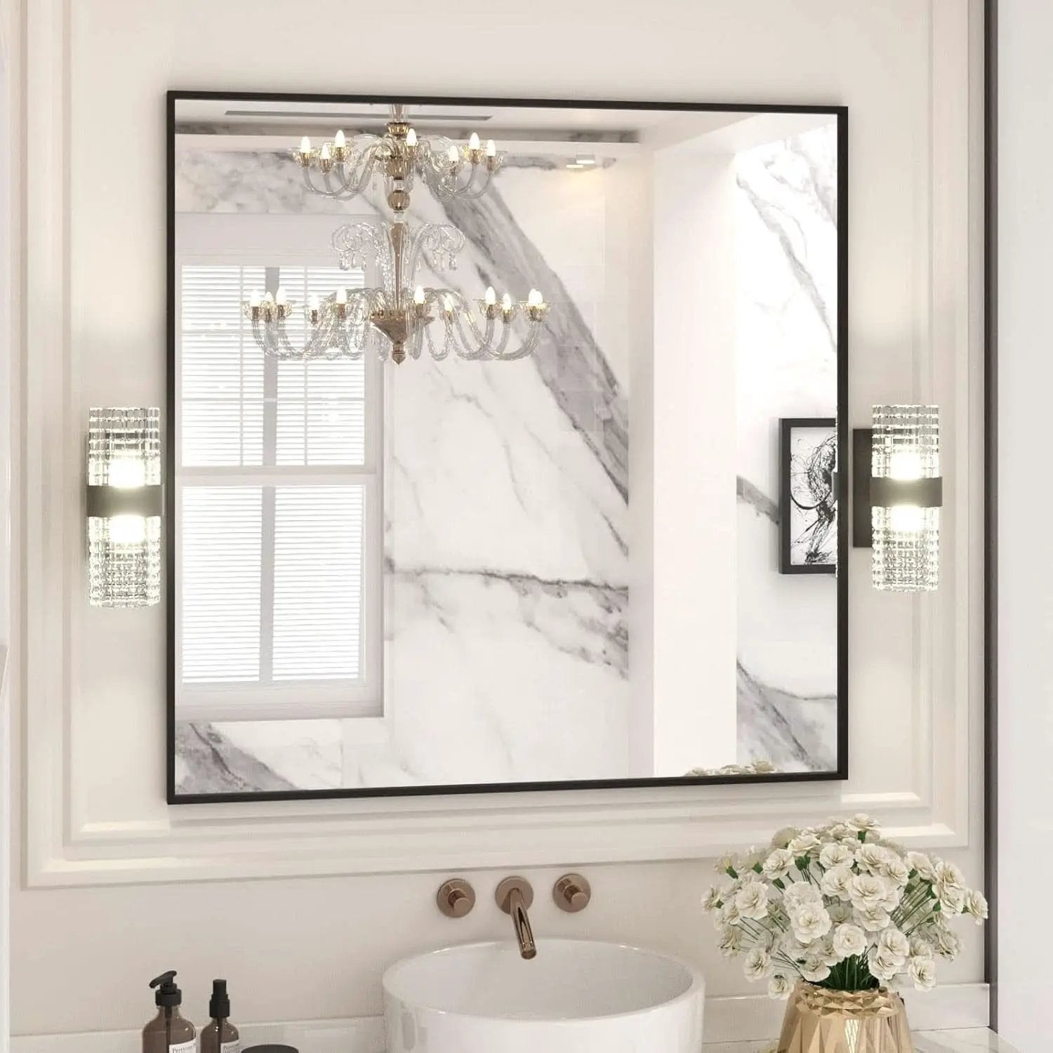 36 Inch Black Rectangle Bathroom Mirror With Tempered Glass from PriceLows™