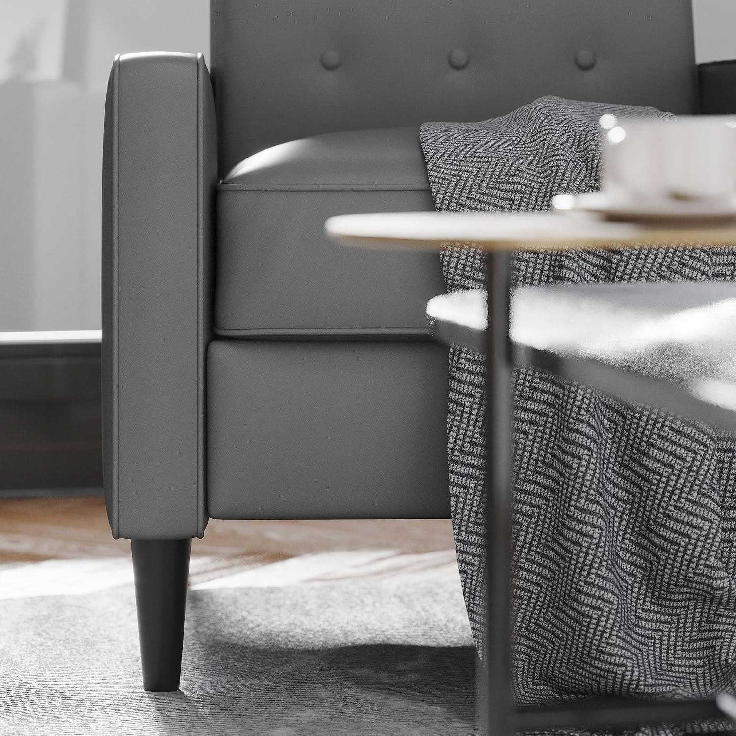 Ezra Pushback Recliner Light Gray LeatherSoft Mid Century Modern from PriceLows™