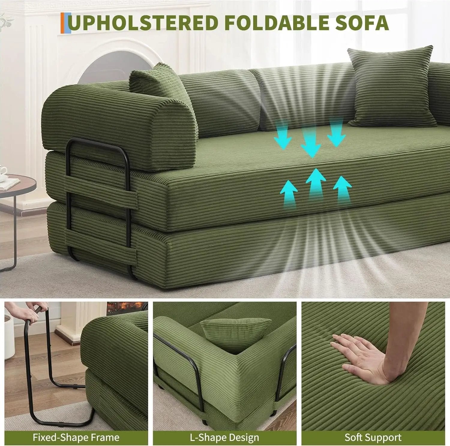 Corduroy Green 79 Inches Inter changeable Plus Sofa Bed from PriceLows™