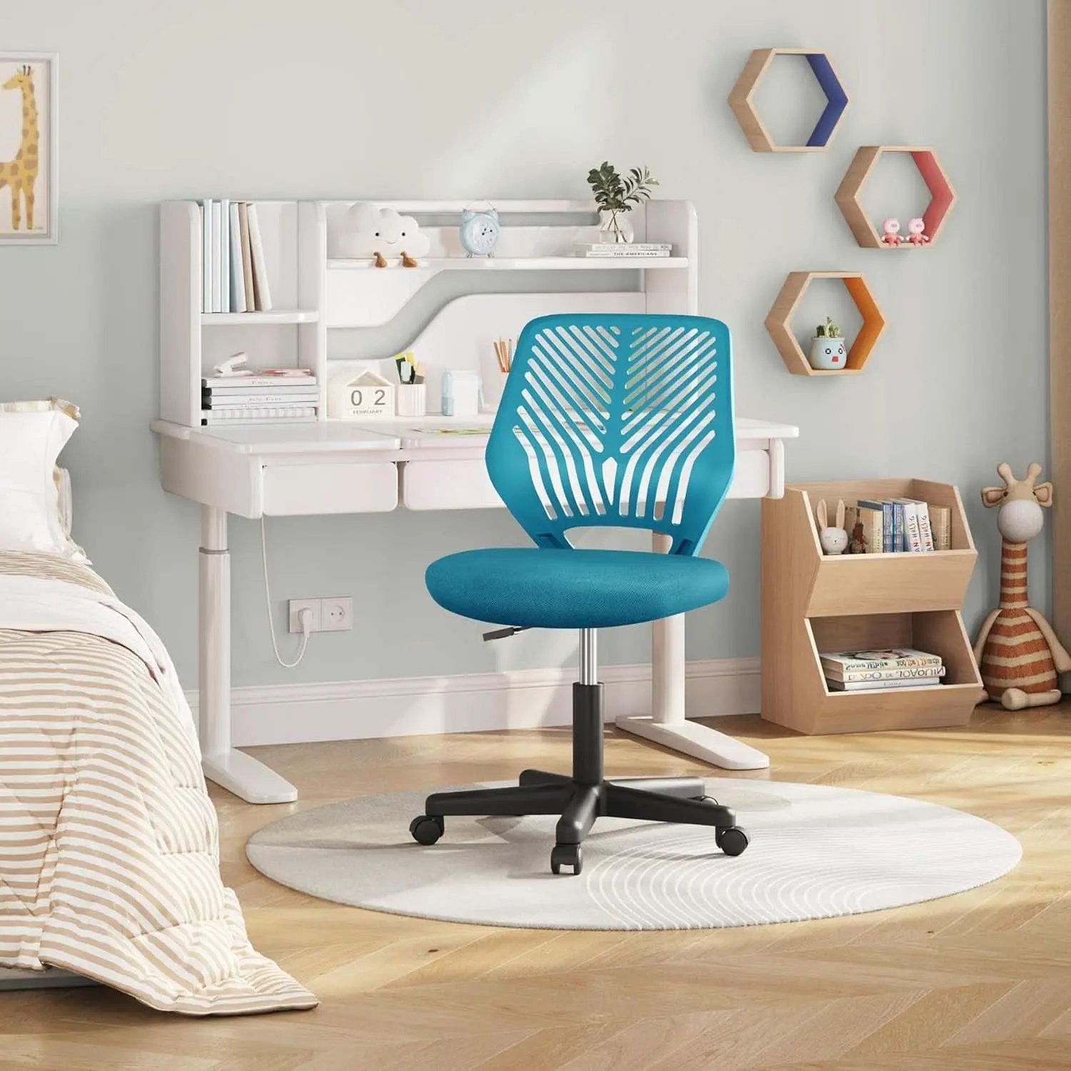 Turquoise Low Back Desk Chair With Lumbar Support And Adjustable Height from PriceLows™