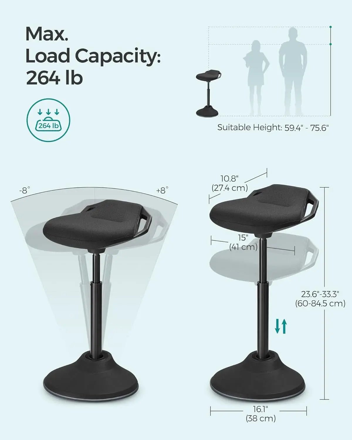 Adjustable Standing Desk Chair Black 23.6 To 33.3 Inches from PriceLows™