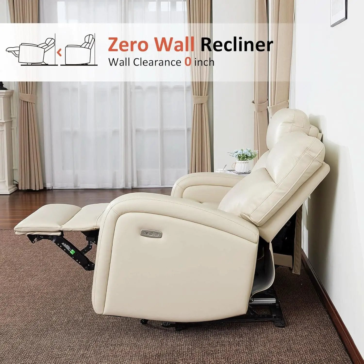 65.7 Inch Wall Hugger Recliner Loveseat Beige USB C from PriceLows™