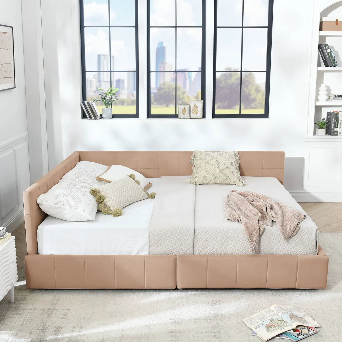 Mid-Century Storage Bed Frame | Upholstered Tufted Design | Backrest And Armrests | Bed Or Sofa Use