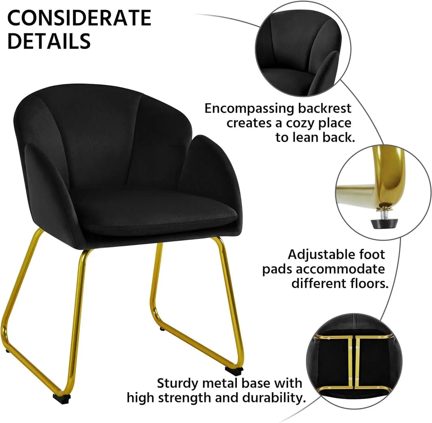 Modern Black Velvet Flower Armchair With Gold Legs from PriceLows™